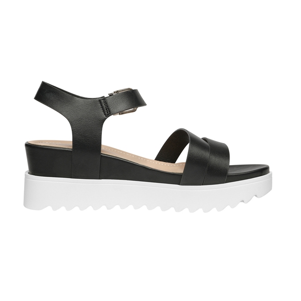 Buckle Ankle Strap Platform Wedge Sandals - BLACK PU - 2